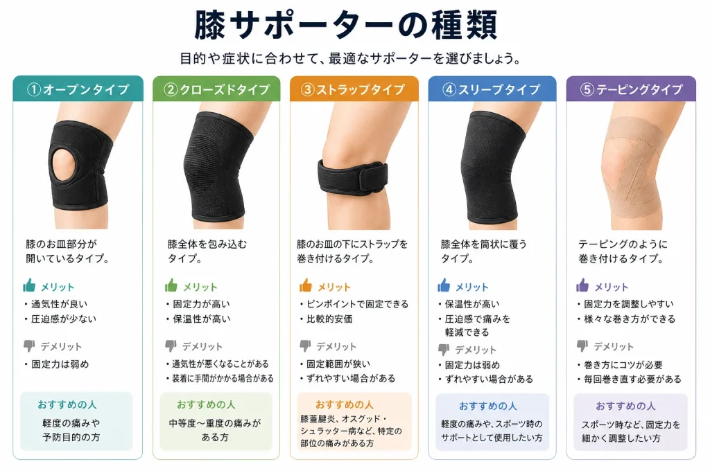 膝サポーター　タイプ別　比較